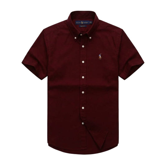Wine Oxford Custom Fit Plain Short Sleeve