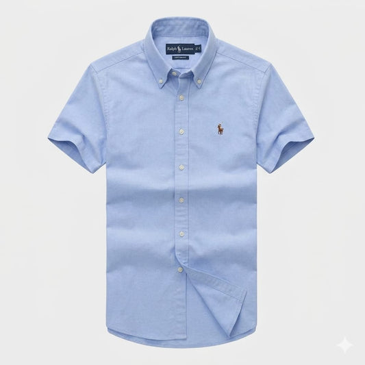 Sky Blue Oxford Custom Fit Plain Short Sleeve