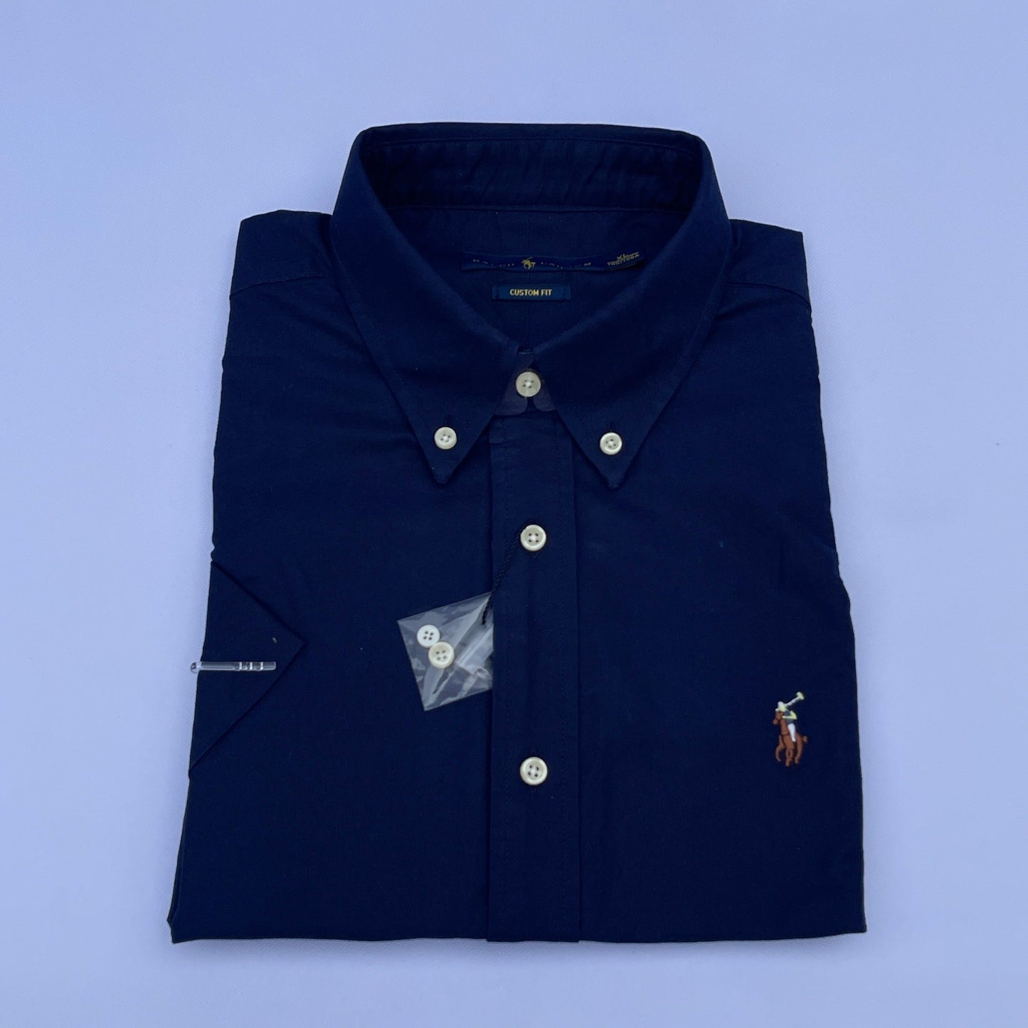 Navy Oxford Custom Fit Plain Short Sleeve