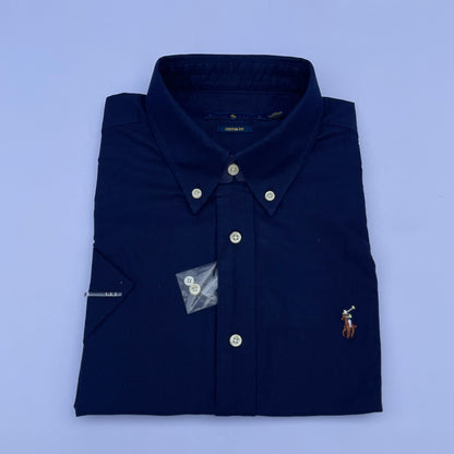 Navy Oxford Custom Fit Plain Short Sleeve