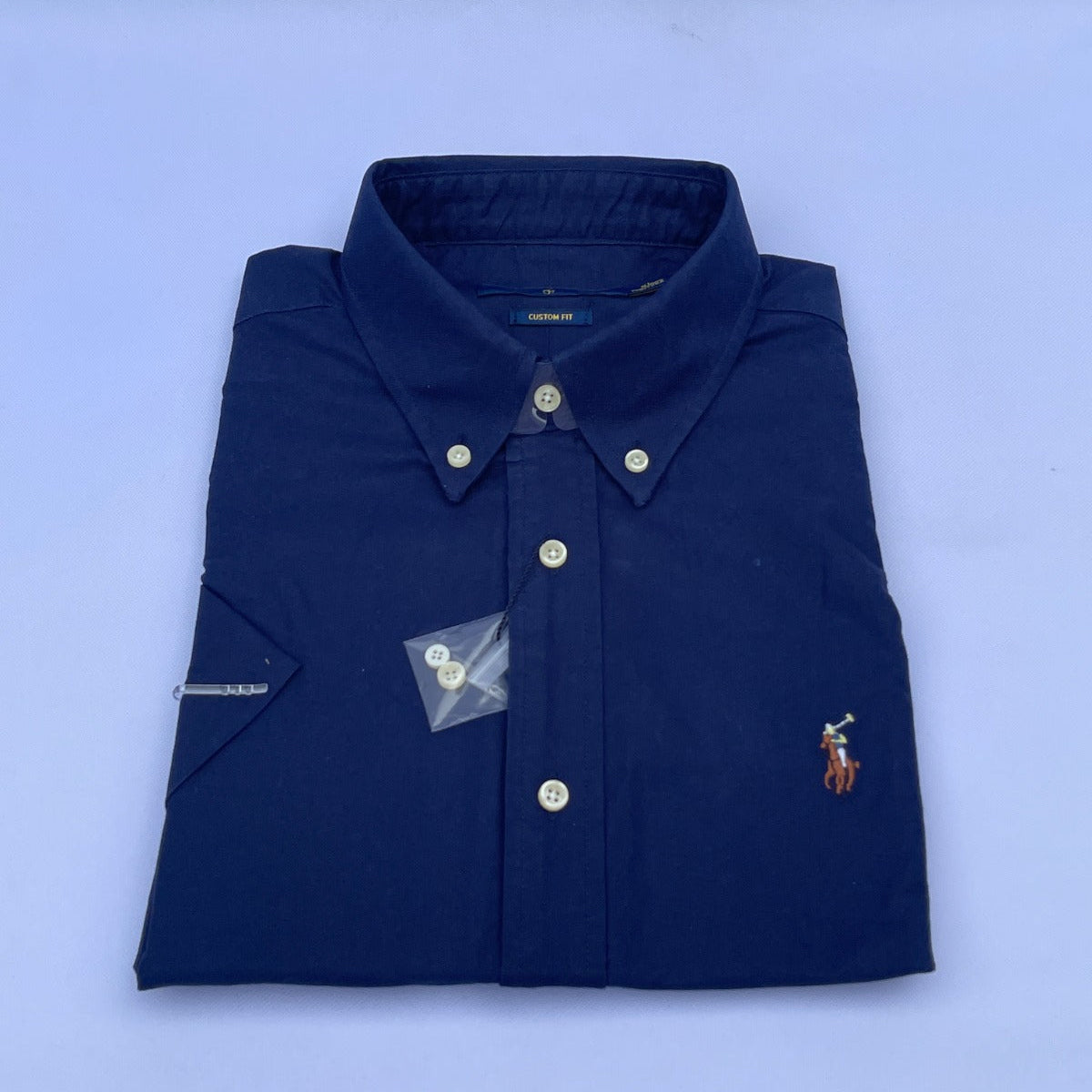 Navy Oxford Custom Fit Plain Short Sleeve
