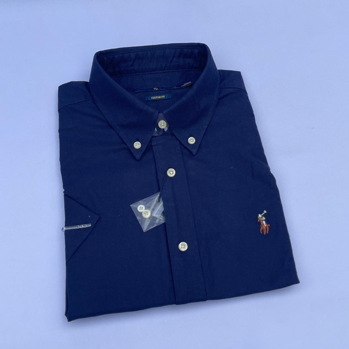 Navy Oxford Custom Fit Plain Short Sleeve