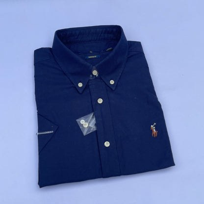 Navy Oxford Custom Fit Plain Short Sleeve