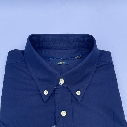 Navy Oxford Custom Fit Plain Short Sleeve