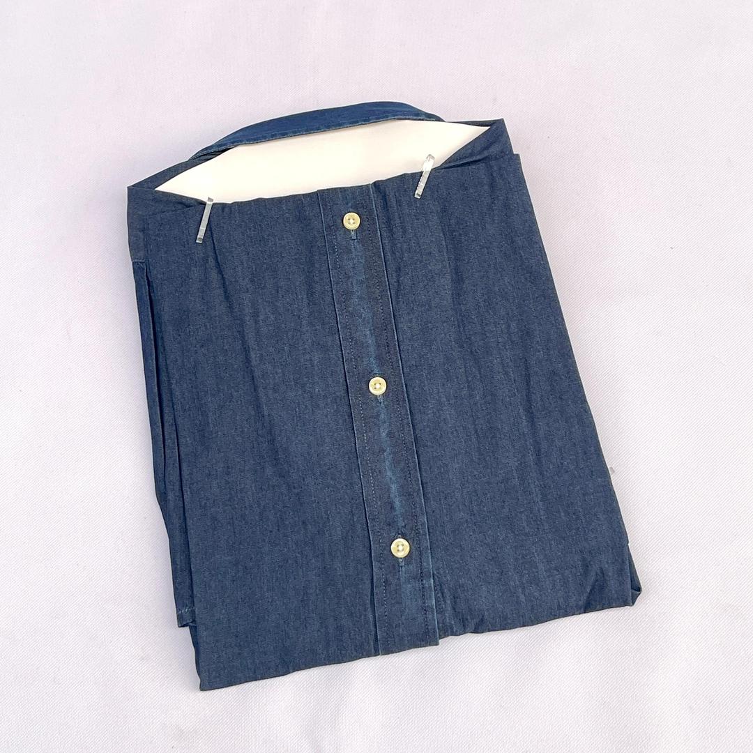 Men Custom Fit Navy Blue Denim Short Sleeve