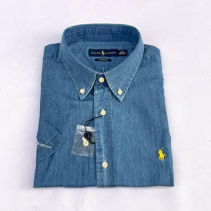 Men Custom Fit Light Blue Denim Short Sleeve