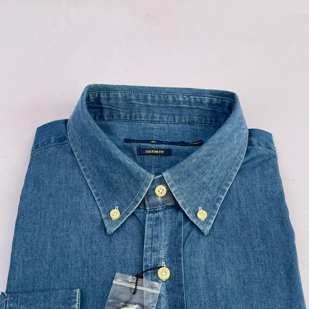 Men Custom Fit Light Blue Denim Long Sleeve