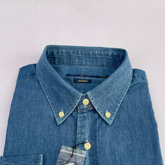 Men Custom Fit Light Blue Denim Long Sleeve