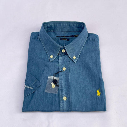Men Custom Fit Light Blue Denim Short Sleeve