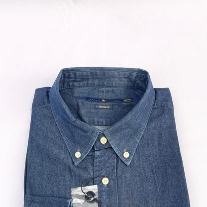 Men Custom Fit Navy Blue Denim Long Sleeve
