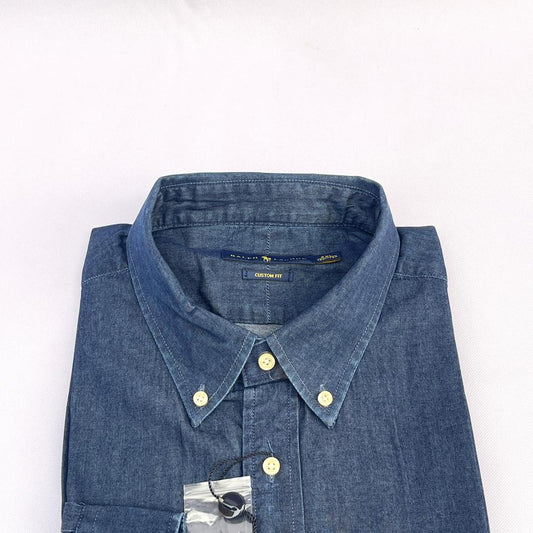 Men Custom Fit Navy Blue Denim Long Sleeve