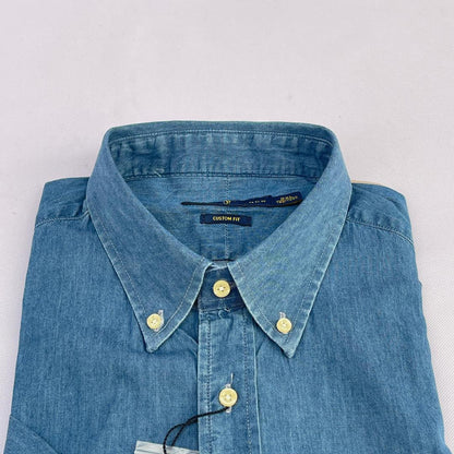 Men Custom Fit Light Blue Denim Short Sleeve