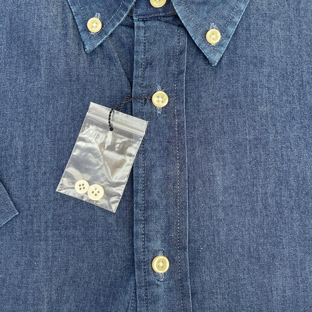 Men Custom Fit Navy Blue Denim Short Sleeve