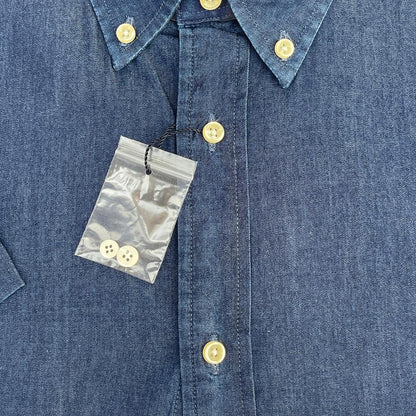 Men Custom Fit Navy Blue Denim Short Sleeve