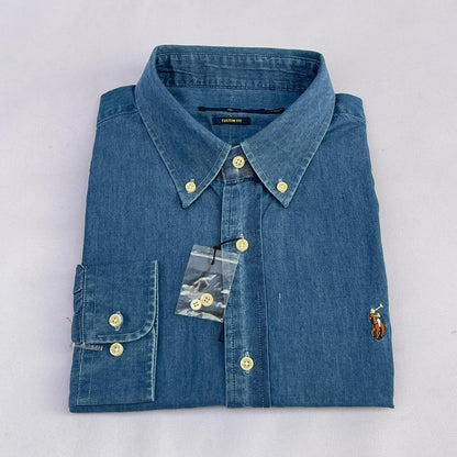 Men Custom Fit Light Blue Denim Long Sleeve