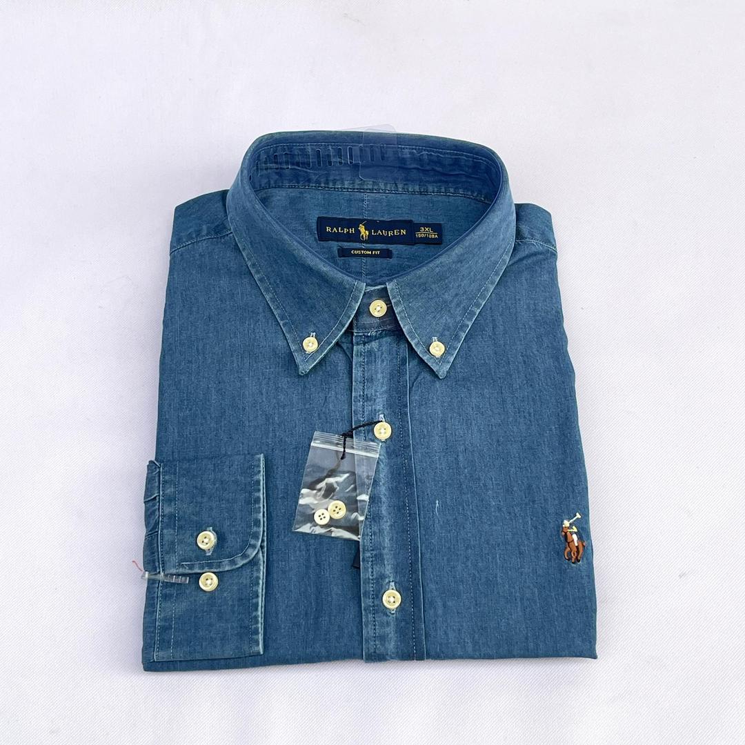 Men Custom Fit Light Blue Denim Long Sleeve