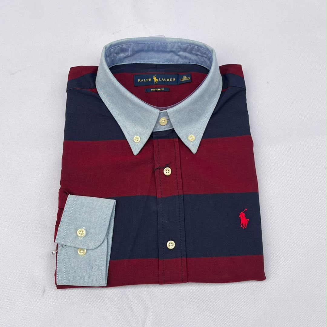Maroon & Navy Wide Stripe Custom Fit Long Sleeve
