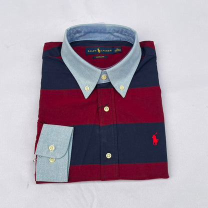 Maroon & Navy Wide Stripe Custom Fit Long Sleeve