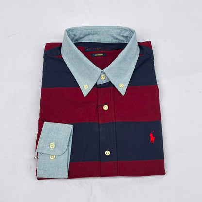 Maroon & Navy Wide Stripe Custom Fit Long Sleeve