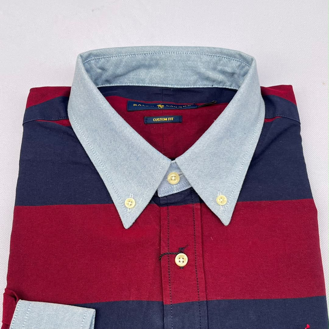 Maroon & Navy Wide Stripe Custom Fit Long Sleeve