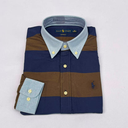 Chambray Accent Bold Stripe Custom Fit Long Sleeve