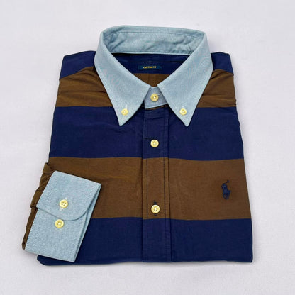 Chambray Accent Bold Stripe Custom Fit Long Sleeve