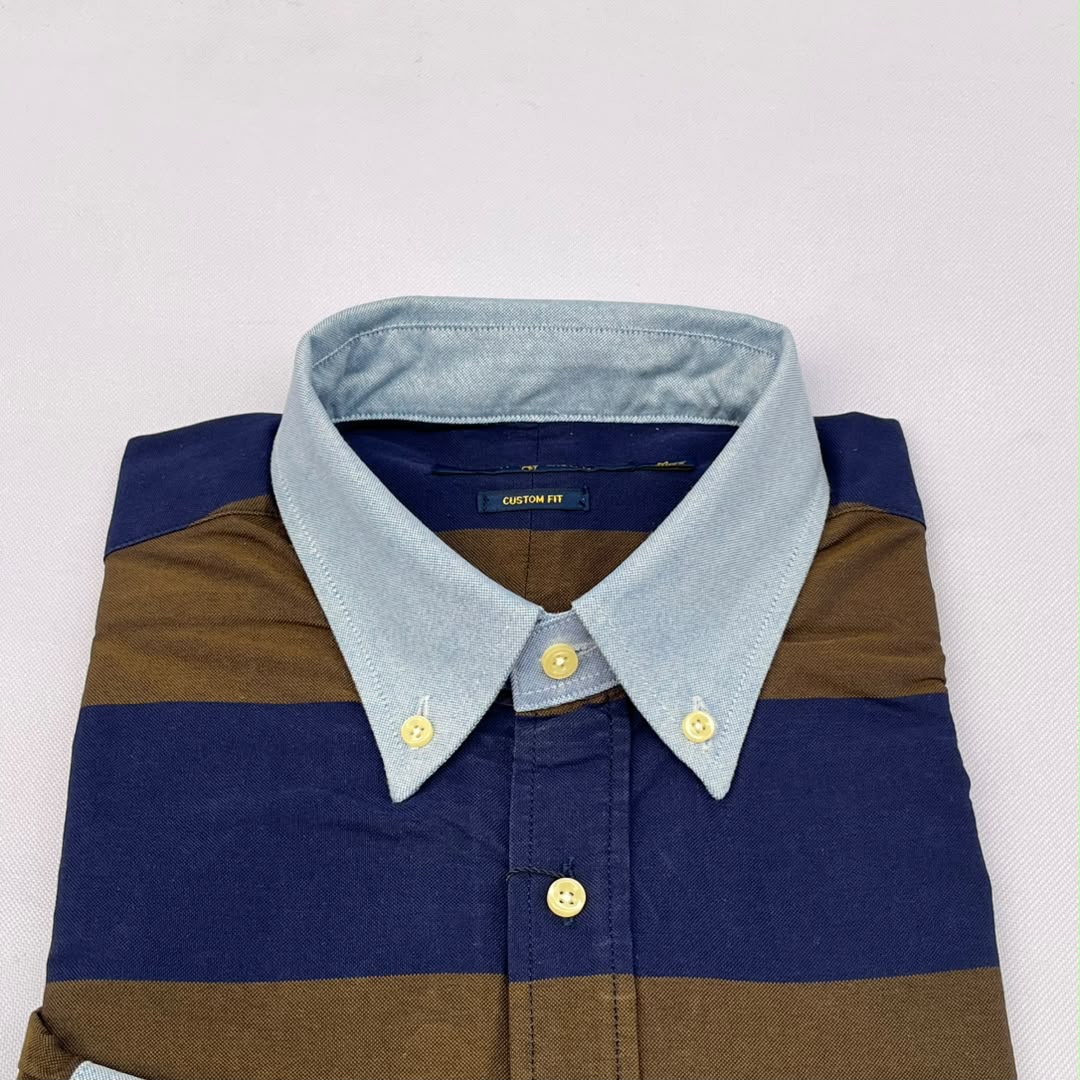 Chambray Accent Bold Stripe Custom Fit Long Sleeve