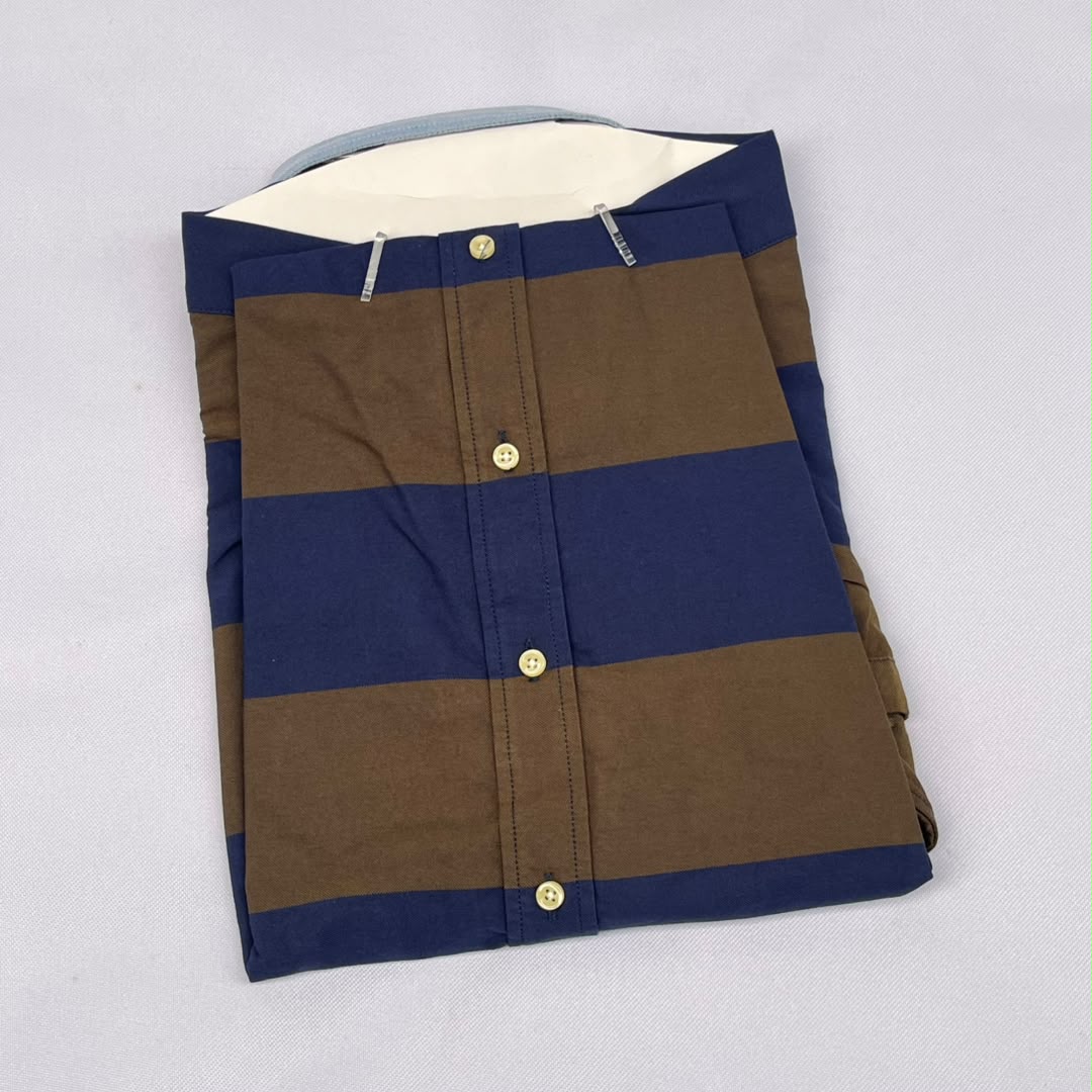 Chambray Accent Bold Stripe Custom Fit Long Sleeve