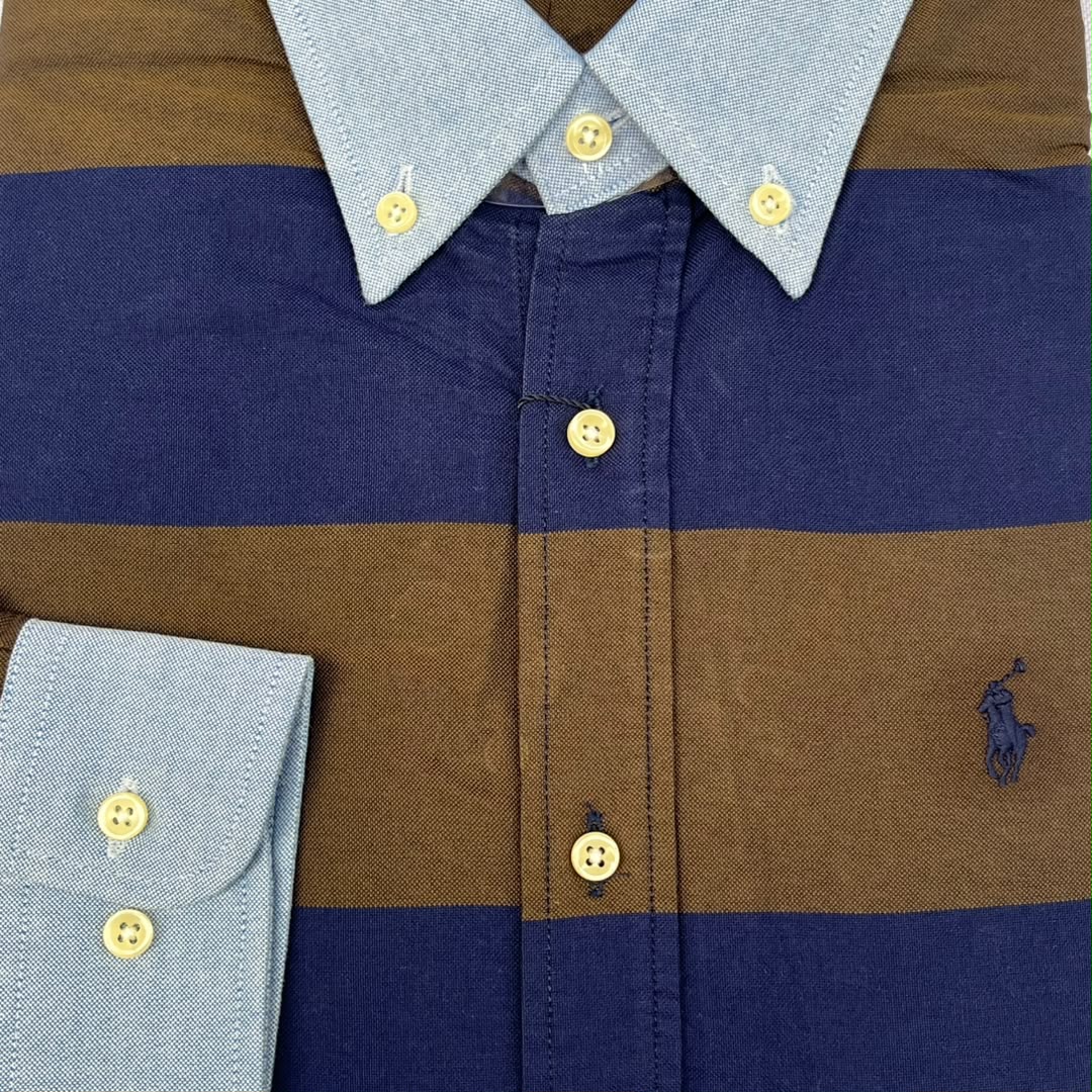 Chambray Accent Bold Stripe Custom Fit Long Sleeve