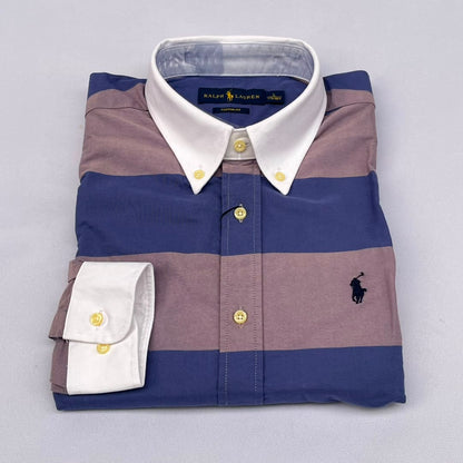 Slate Blue & Mauve Rugby Bold Stripe Custom Fit Long Sleeve