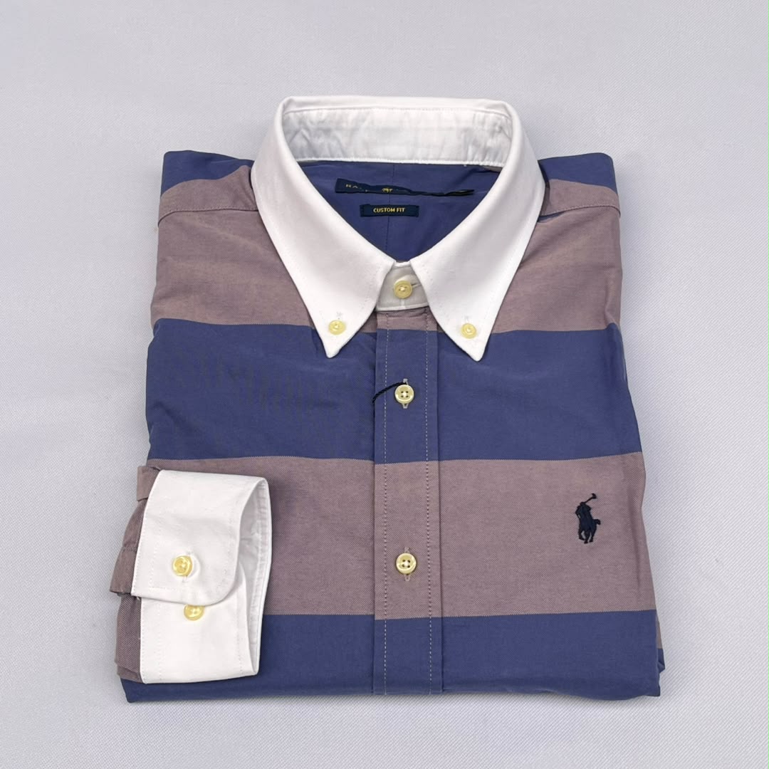 Slate Blue & Mauve Rugby Bold Stripe Custom Fit Long Sleeve