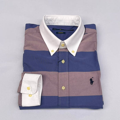 Slate Blue & Mauve Rugby Bold Stripe Custom Fit Long Sleeve