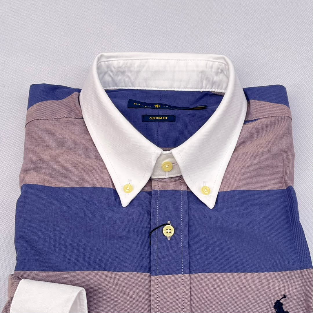 Slate Blue & Mauve Rugby Bold Stripe Custom Fit Long Sleeve