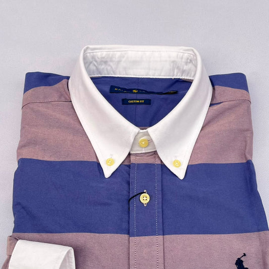 Slate Blue & Mauve Rugby Bold Stripe Custom Fit Long Sleeve