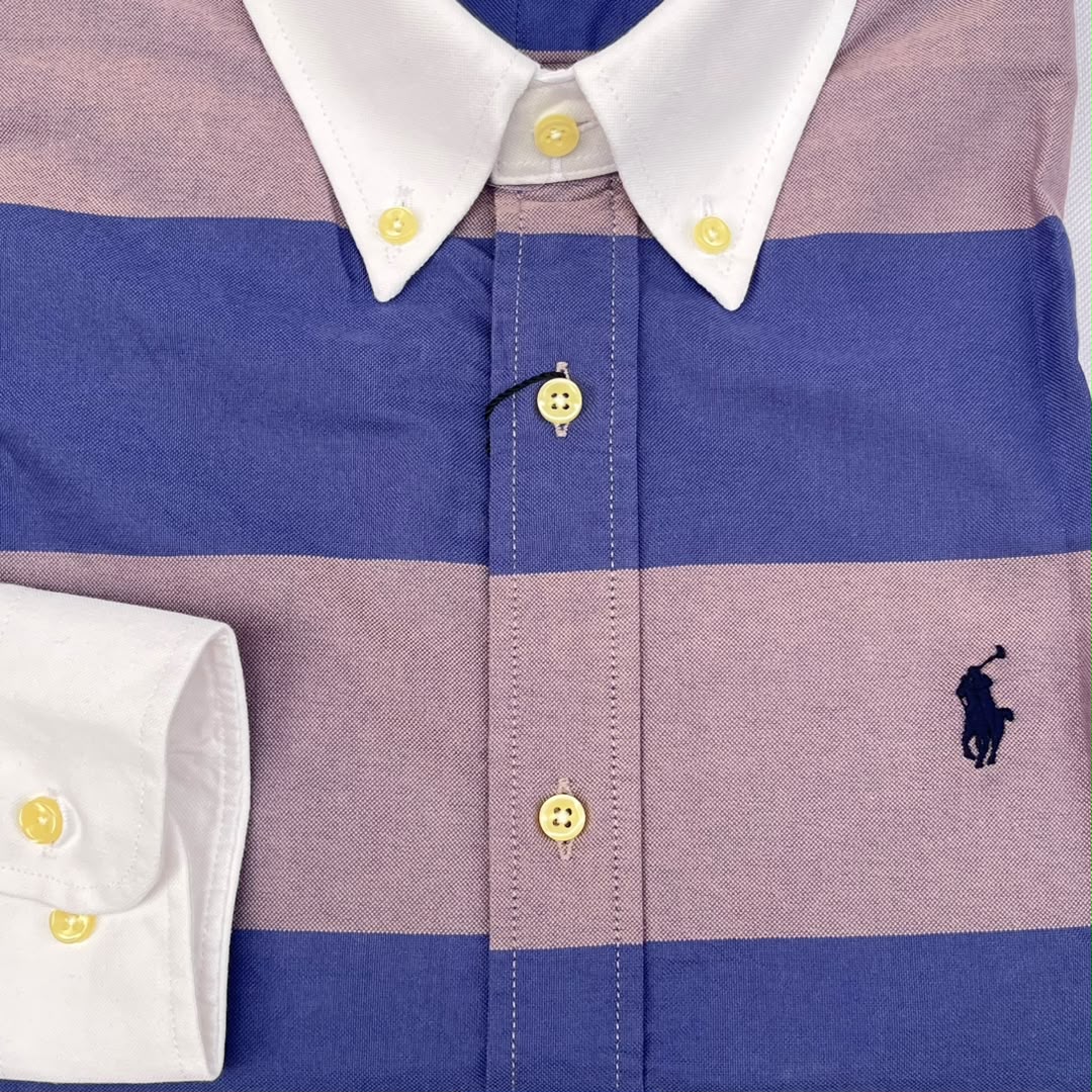 Slate Blue & Mauve Rugby Bold Stripe Custom Fit Long Sleeve
