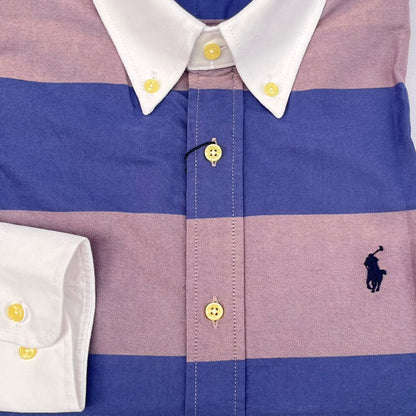 Slate Blue & Mauve Rugby Bold Stripe Custom Fit Long Sleeve