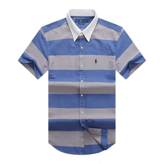 Slate Blue & Mauve Rugby Bold Stripe Custom Fit Short Sleeve