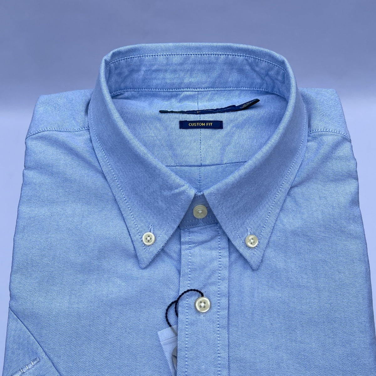 Sky Blue Oxford Custom Fit Plain Short Sleeve