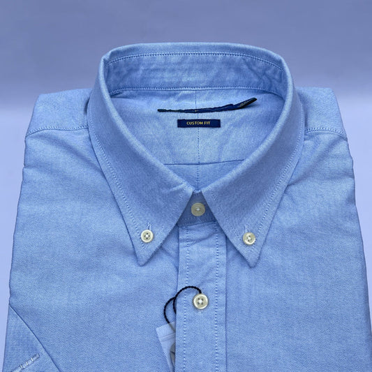 Sky Blue Oxford Custom Fit Plain Short Sleeve