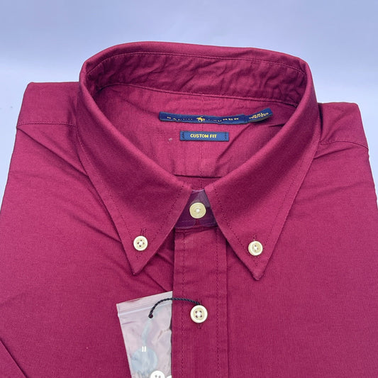 Wine Oxford Custom Fit Plain Short Sleeve
