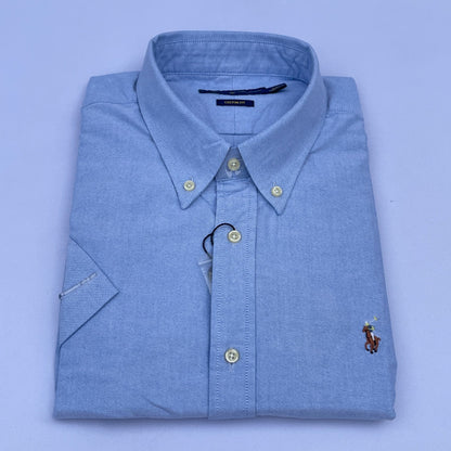 Sky Blue Oxford Custom Fit Plain Short Sleeve