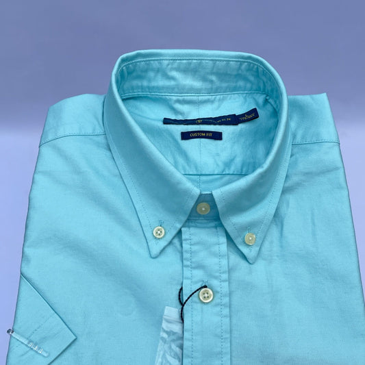 Mint Green Oxford Custom Fit Plain Short Sleeve