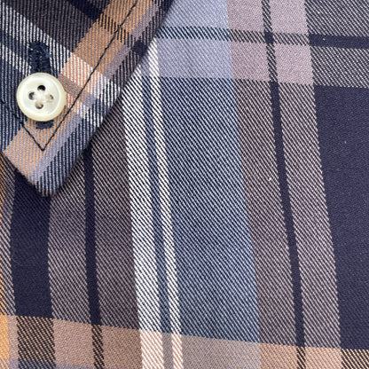 Navy Gray Tartan Oxford Custom Fit Long Sleeve