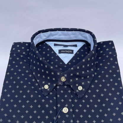 Navy Diamond Oxford Custom Fit Long Sleeve