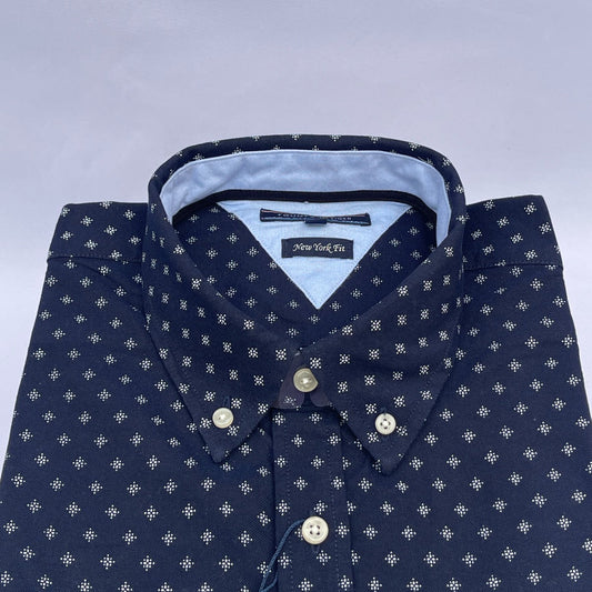 Navy Diamond Oxford Custom Fit Long Sleeve