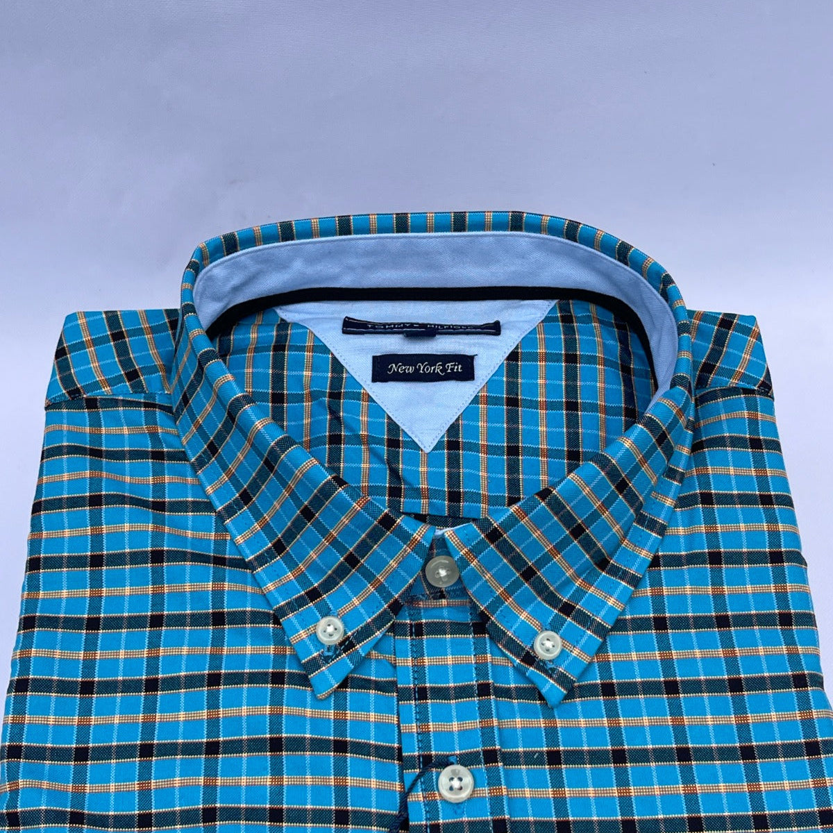 Sapphire Grid Check Oxford Custom Fit Long Sleeve