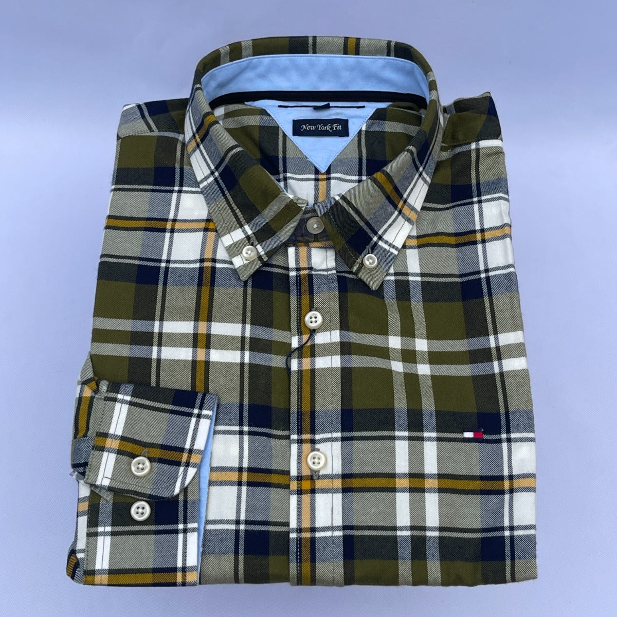 Olive Green Plaid Oxford Custom Fit Long Sleeve